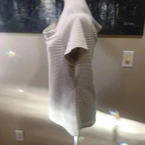 7th Avenue NY & Co Tan and White Draped Neckline Horizontal Striped Top-XL - Picture 4 of 12